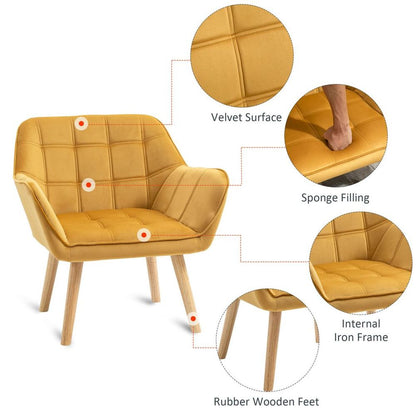 Luxe Velvet-Feel Accent Chair: Wide Arms, Slanted Back, Yellow