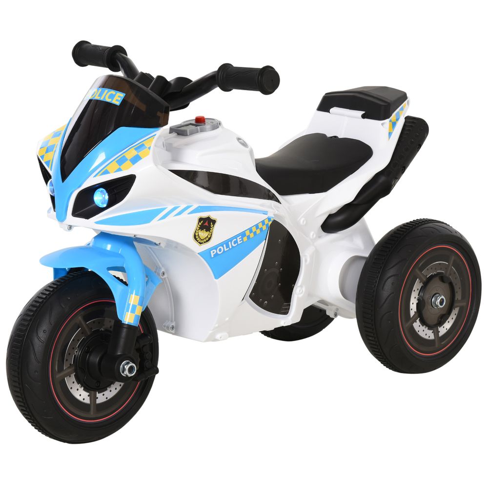 HOMCOM Kids Ride-On Police Bike 3-Wheel Vehicle w/Music Lights Safe Seat Handlebars Toddler NO POWER Child Learning Fun Development 18-36 Months Blue