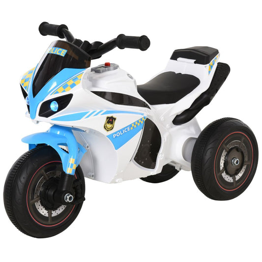 HOMCOM Kids Ride-On Police Bike 3-Wheel Vehicle w/Music Lights Safe Seat Handlebars Toddler NO POWER Child Learning Fun Development 18-36 Months Blue