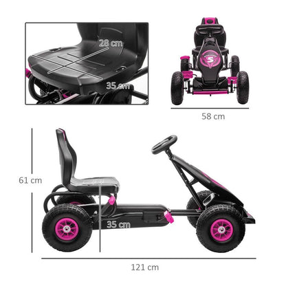 HOMCOM Children Pedal Go Kart, Raving Go Kart with Adjustable Seat, Inflatable Tyres, Shock Aborb, Handbrake, for Ages 5-12 Years - Pink