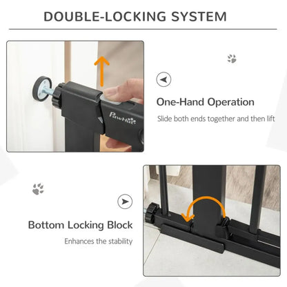 Extra Wide Pet Safety Gate, Stair Fit, Double Locking, Black