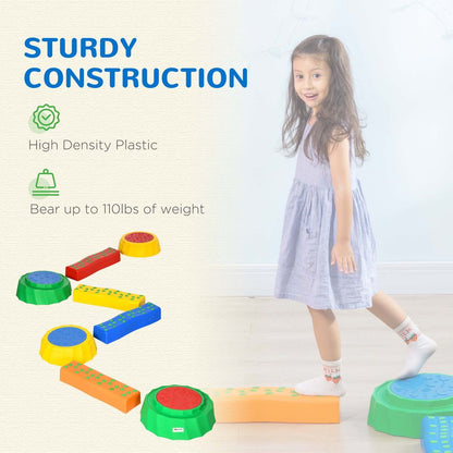 Outsunny 8 PCS Kids Stepping Stones Balance Beam w/Non-Slip Surface and Bottom, Stackable Stepping Stones for Toddler