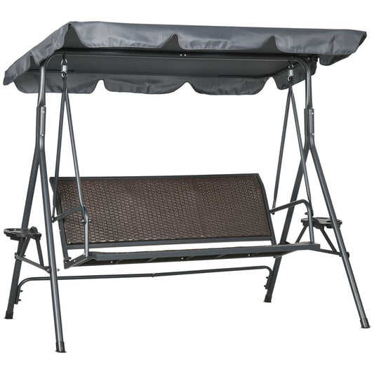 Outsunny 3-Seater Garden Swing Seat Bench | Adjustable Canopy | Rattan Seat