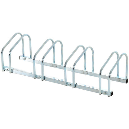HOMCOM Parking for 4 Bicycles Steel Bike Rack on the Floor or Wall Parking for Indoor and Outdoor 110 x 33 x 27 cm Silver