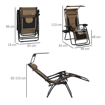 Ultimate Relaxation: Zero Gravity Lounger Chair, Reclining Patio Chair w/ Shade Cover - Brown