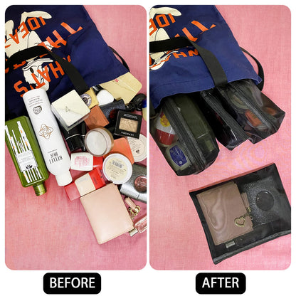 Unoutur 6-Piece Mesh Makeup Bag Set – Transparent Zip Pouches for Travel