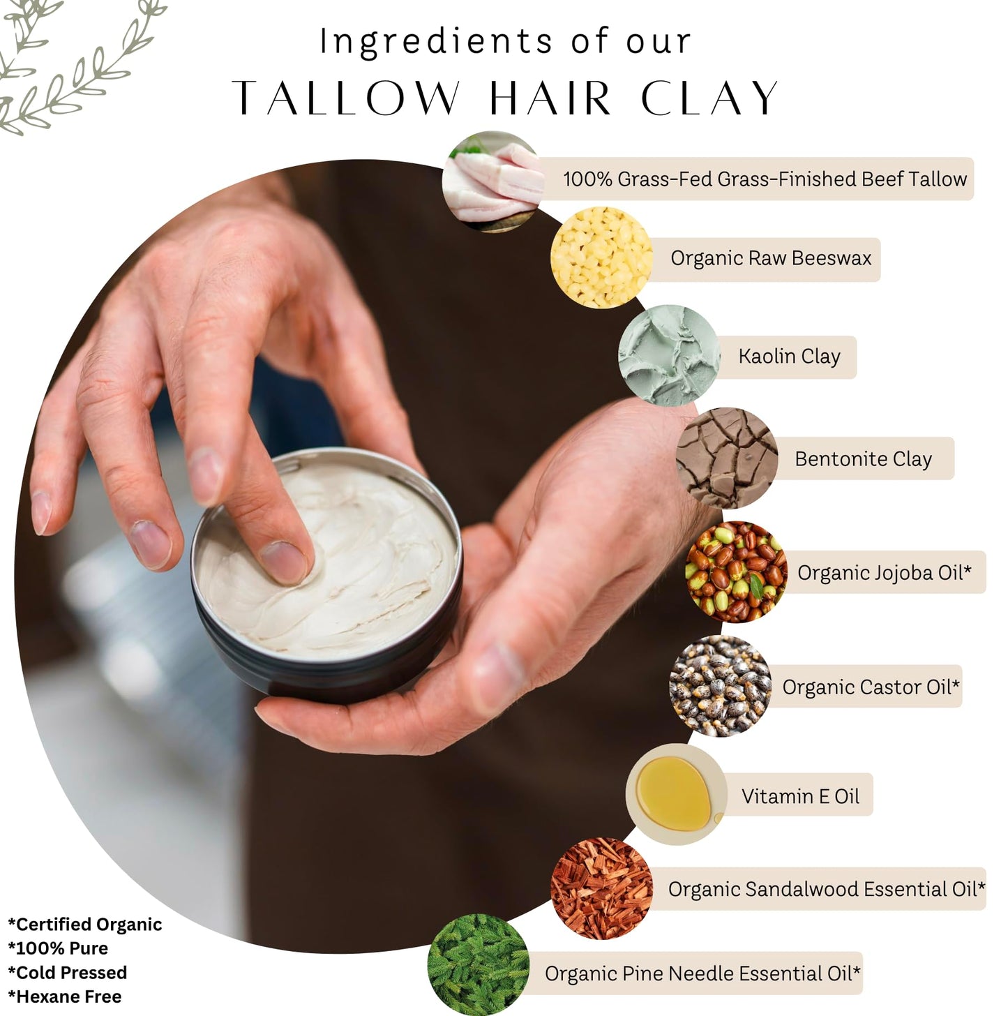 Untamed Organics Tallow Hair Clay | Medium Hold, Natural Finish | Grass-Fed Tallow Pomade | 2 FL. OZ.