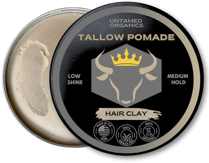 Untamed Organics Tallow Hair Clay | Medium Hold, Natural Finish | Grass-Fed Tallow Pomade | 2 FL. OZ.