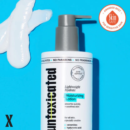 Untoxicated Moisturizing Lotion – Sensitive Skin Daily Moisturizer (Ceramides + Hyaluronic Acid) – Fragrance-Free, Oil-Free, Non-Comedogenic – 10 oz