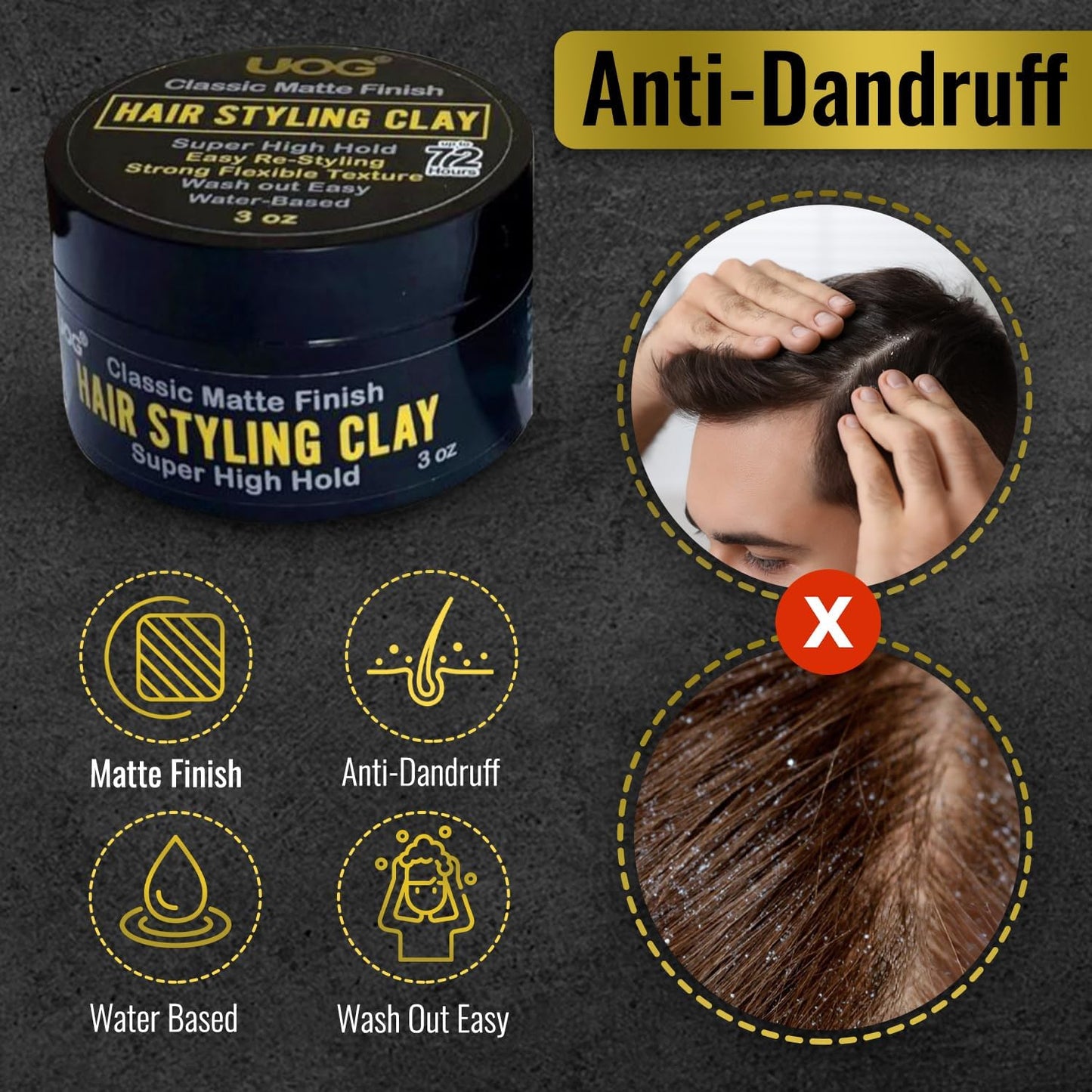 UOG United One Hair Styling Clay – High Hold, Matte Finish, Wash-Out