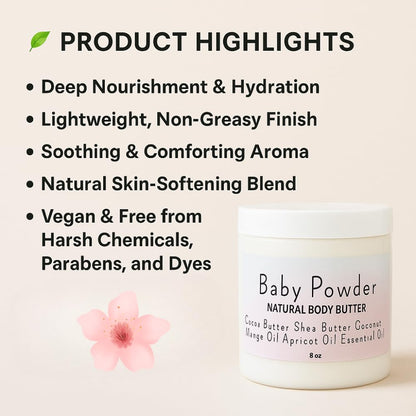 Uplift Us Marketplace Baby Powder Creamy Whipped Body Butter – Nourishing Shea, Cocoa & Coconut Oil