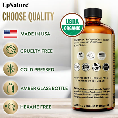 UpNature Castor Oil Organic – 100% Pure Castor Oil for Hair, Skin & Brows | 16 oz