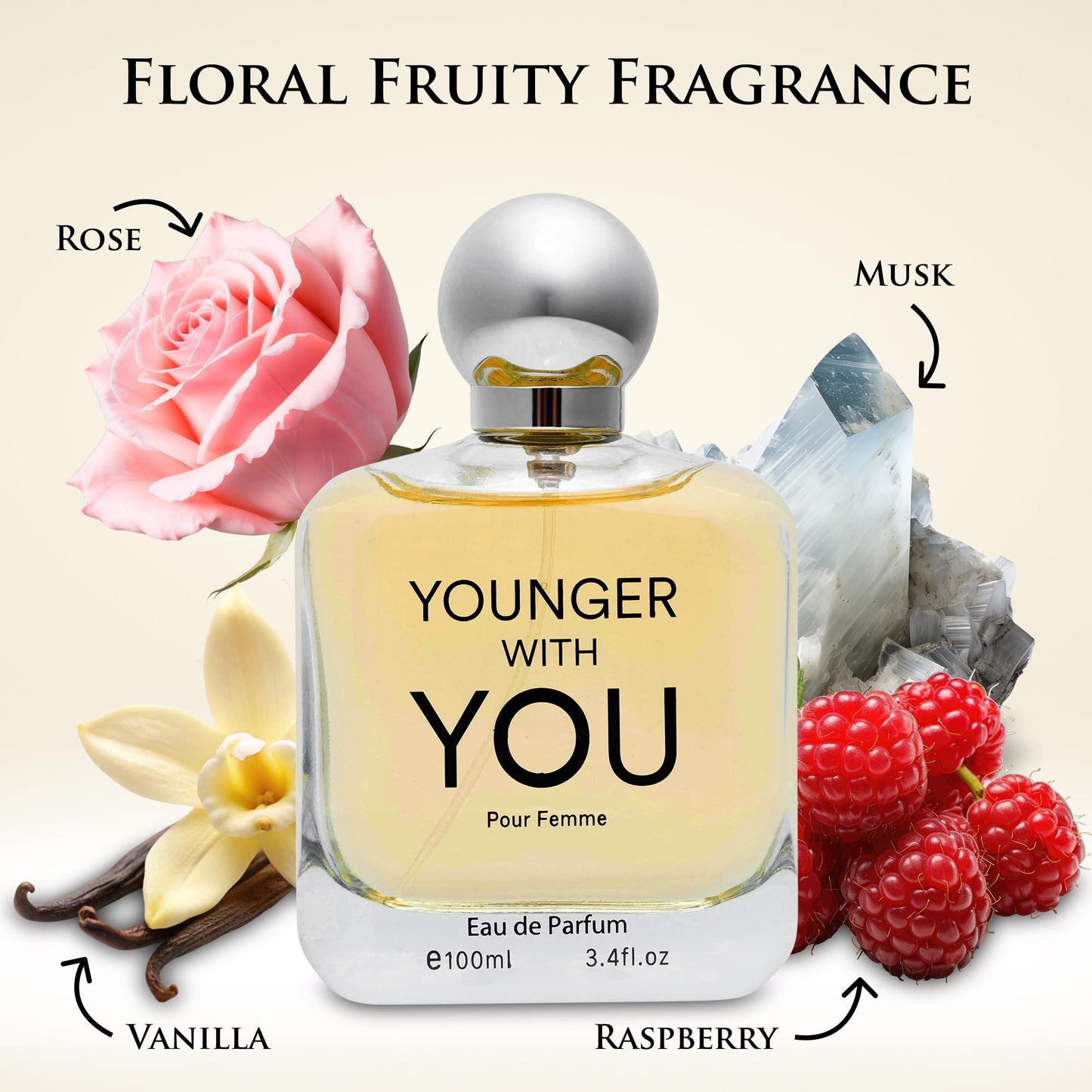 Urban Collection Younger With You for Women – Floral Fruity EDP, Rose & Vanilla Base, Raspberry & Neroli Top, 100ml | Vegan & Cruelty-Free