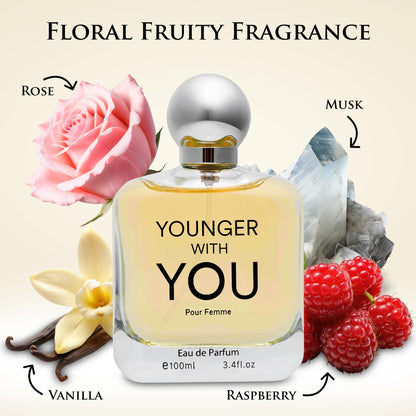 Urban Collection Younger With You for Women – Floral Fruity EDP, Rose & Vanilla Base, Raspberry & Neroli Top, 100ml | Vegan & Cruelty-Free