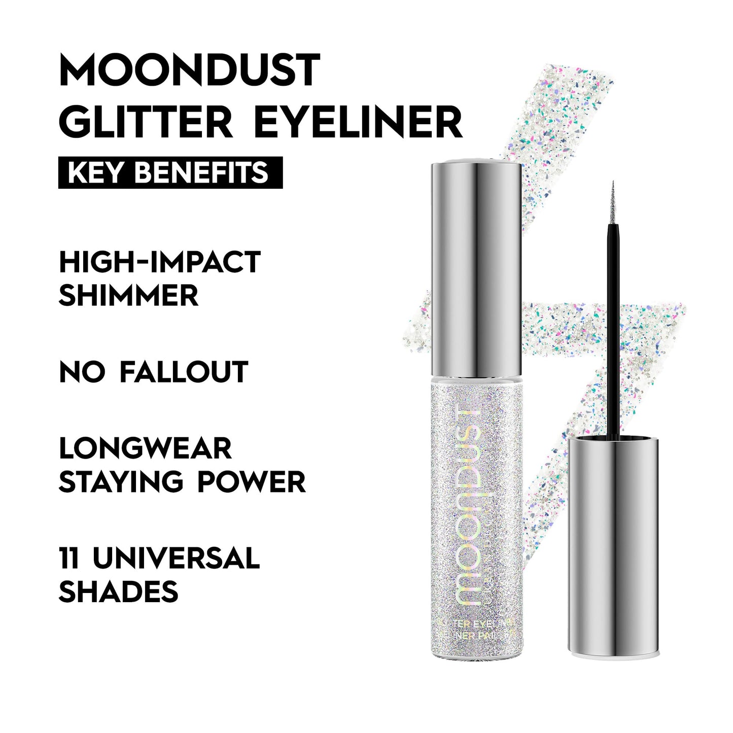 URBAN DECAY Moondust Liquid Glitter Eyeliner (Pyro) – Iridescent Silver Glitter, 0.25 fl oz