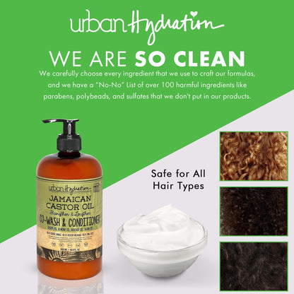 Urban Hydration Jamaican Castor Oil Co-Wash & Conditioner – Sulfate, Paraben & Dye Free (All Hair Types, 16.9 fl oz)