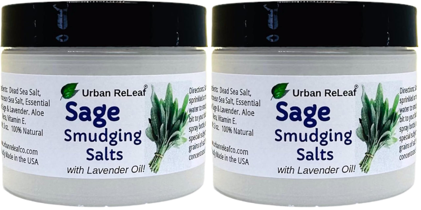Urban ReLeaf Sage Smudging Salts with Lavender Oil – Smokeless Cleansing (Pack of 2)