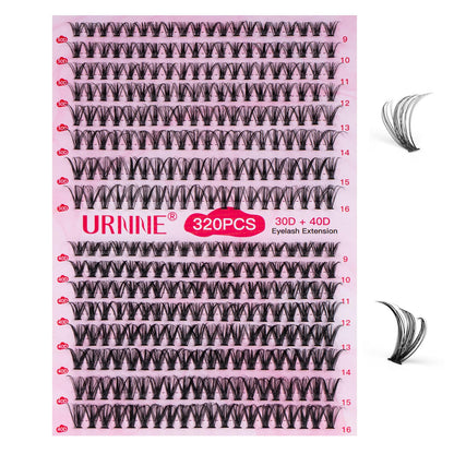 URNNE DIY Lash Extension Kit — 9-16mm Mix, 320 Pcs Clusters, Bond & Seal