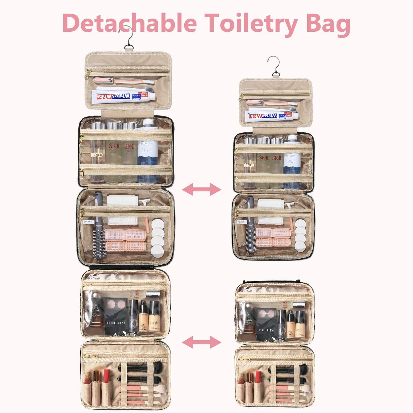 urophylla Detachable Travel Toiletry Bag for Women | Large Hanging Organizer for Travel
