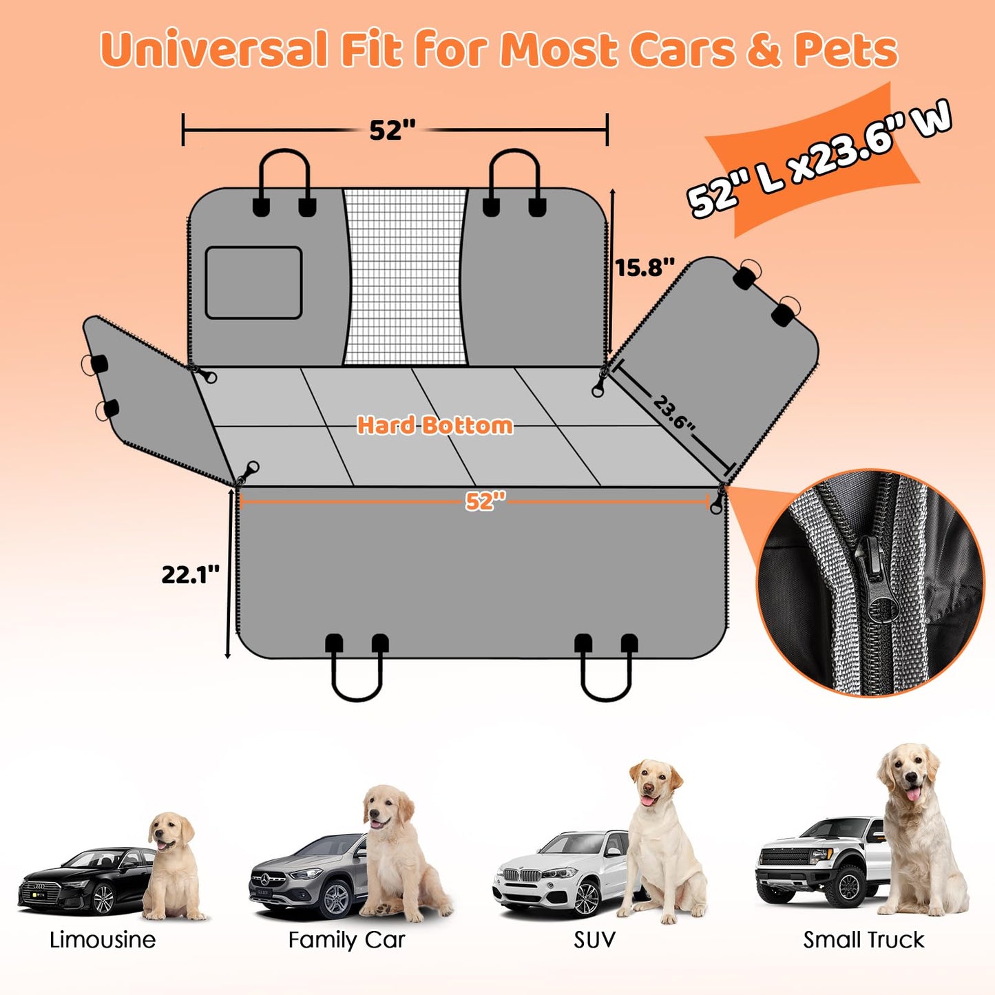 URPOWER Backseat Extender for Dogs — Hard Bottom Car Seat Cover & Hammock for Cars & SUVs