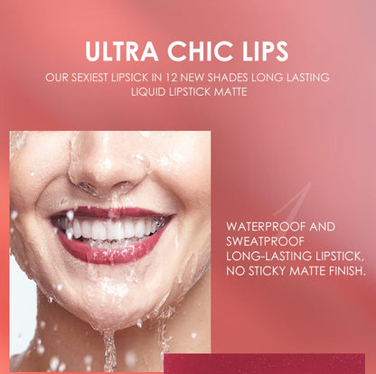 URQT 12pcs Lip Liner & Lipstick Set – 6 Velvet Matte Liquid Lipsticks + 6 Matching Lip Liners