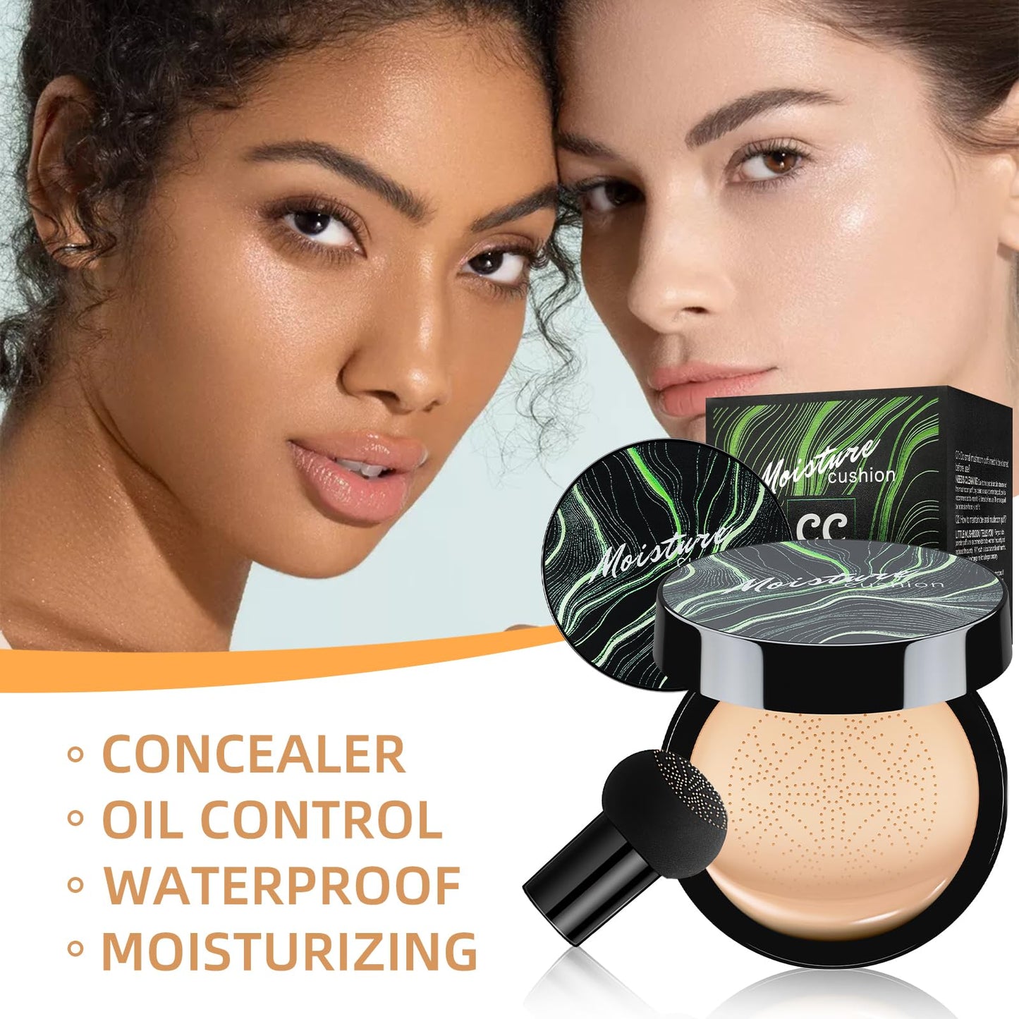 Ursoulney Mushroom Head Air Cushion CC Cream – Full Coverage Cushion Foundation (2 Pcs Buff Beige)
