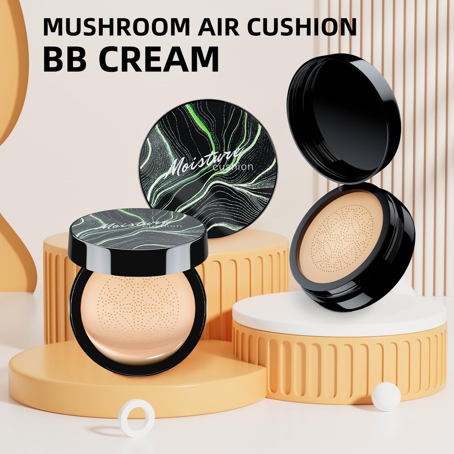 Ursoulney Mushroom Head Air Cushion CC Cream - Tattoo Cover-Up BB Foundation, Moisturizing, Long-Lasting (2 PCS Medium)