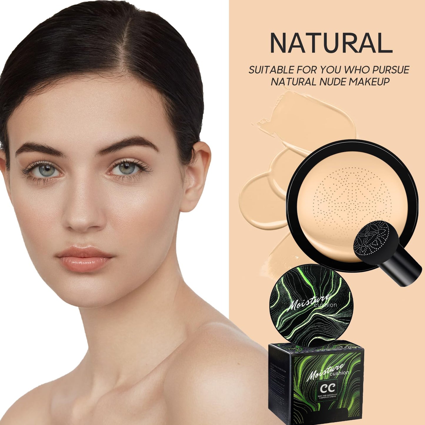 Ursoulney Mushroom Head Air Cushion CC Cream – Full Coverage Foundation, Long-Lasting (2-Pack, Natural)
