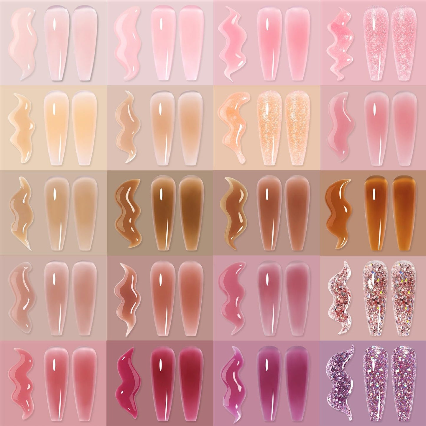 UR SUGAR 20 Colors Gel Extension Nail Set | Jelly Nude Pink Brown Collection