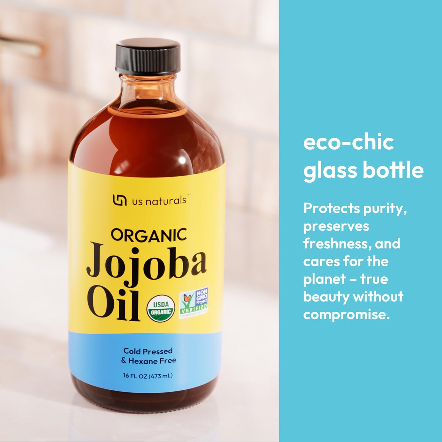Us Naturals 16oz Organic Jojoba Oil – Cold-Pressed, Unrefined, USDA Organic & Non-GMO in Glass
