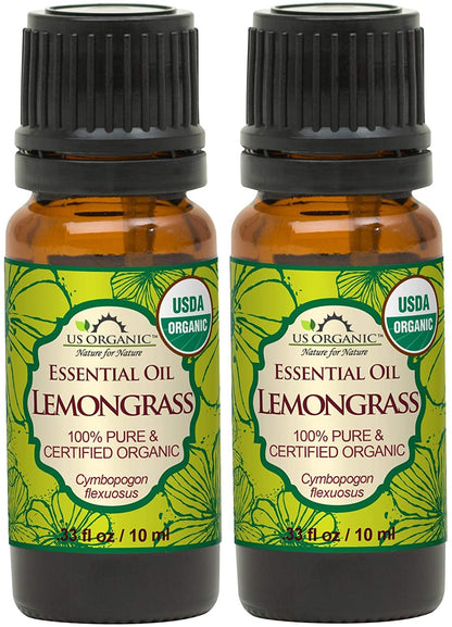 US Organic 100% Pure Lemongrass Essential Oil – USDA Organic, Steam Distilled, 10ml (Pack of 2)