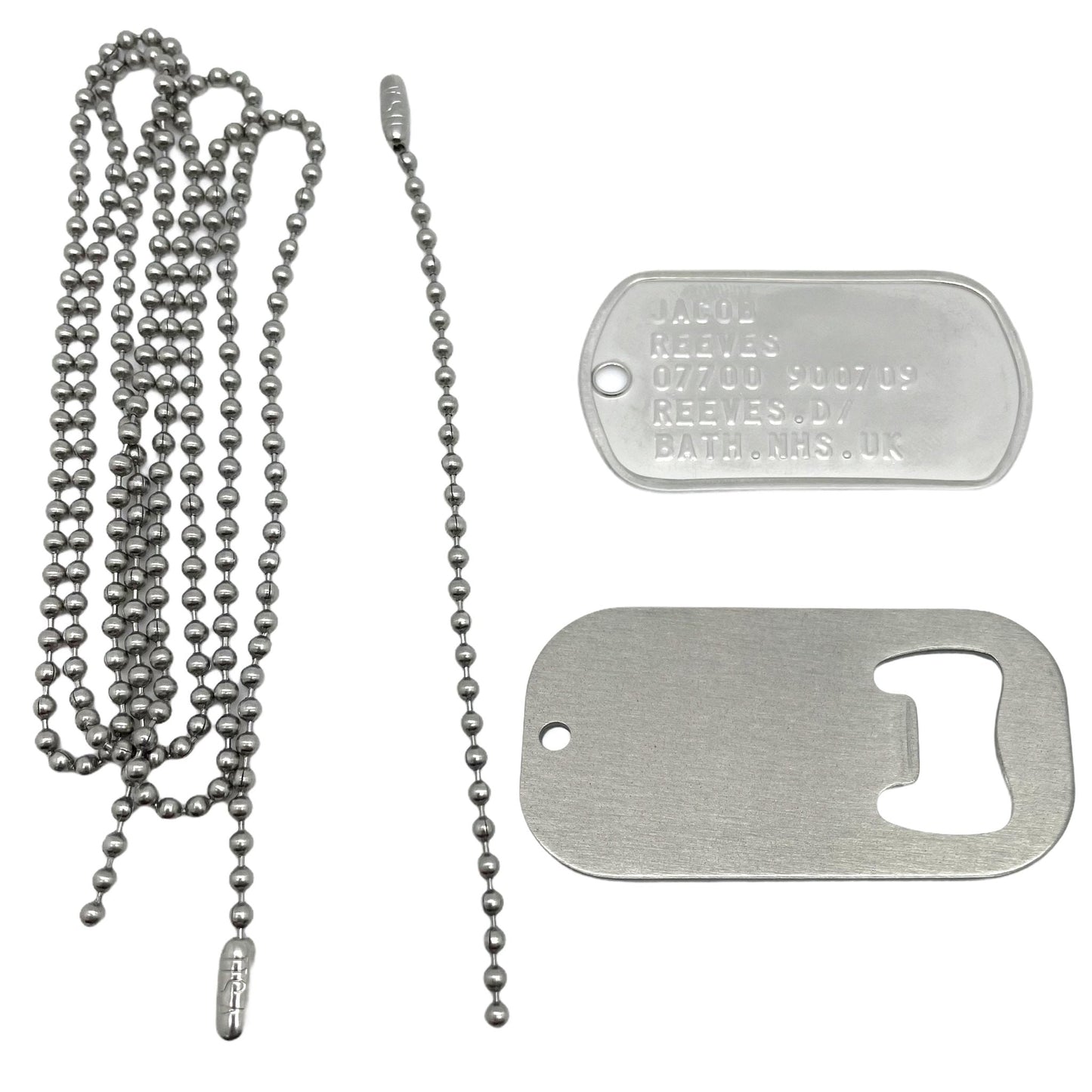 U.S. Personalised Bottle Opener Stainless Steel ID Tag Bundle - Set Chains Included
