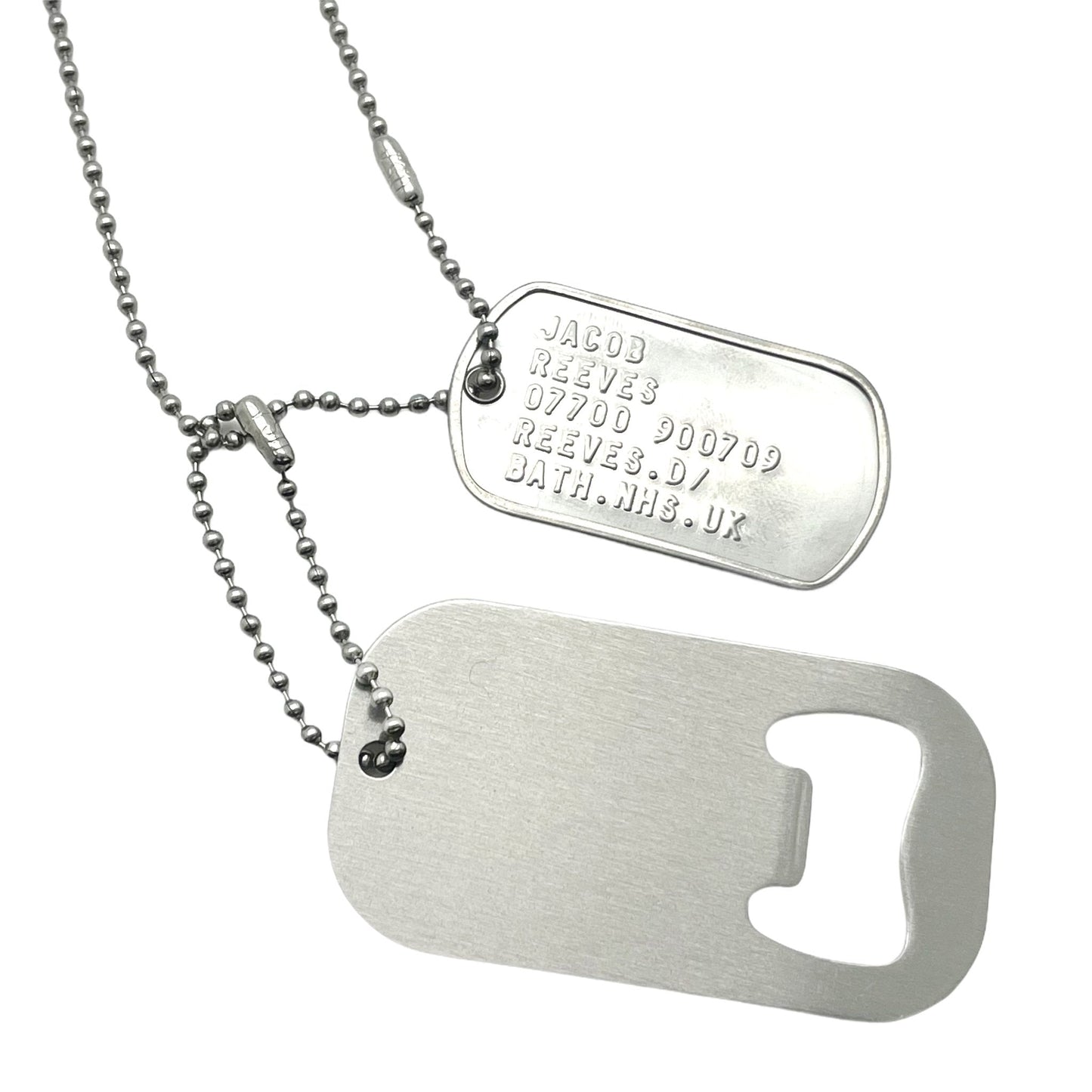 U.S. Personalised Bottle Opener Stainless Steel ID Tag Bundle - Set Chains Included
