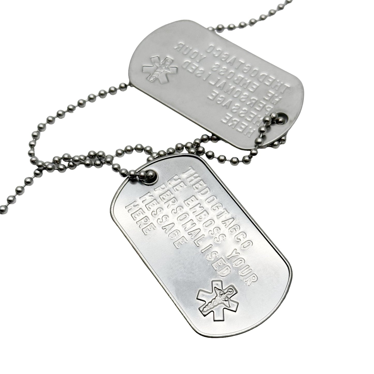 U.S. Personalised Customisable Stainless Steel Military Dog Tags with Embossed Star of Life - Set of 2 - By THEDOGTAGCO