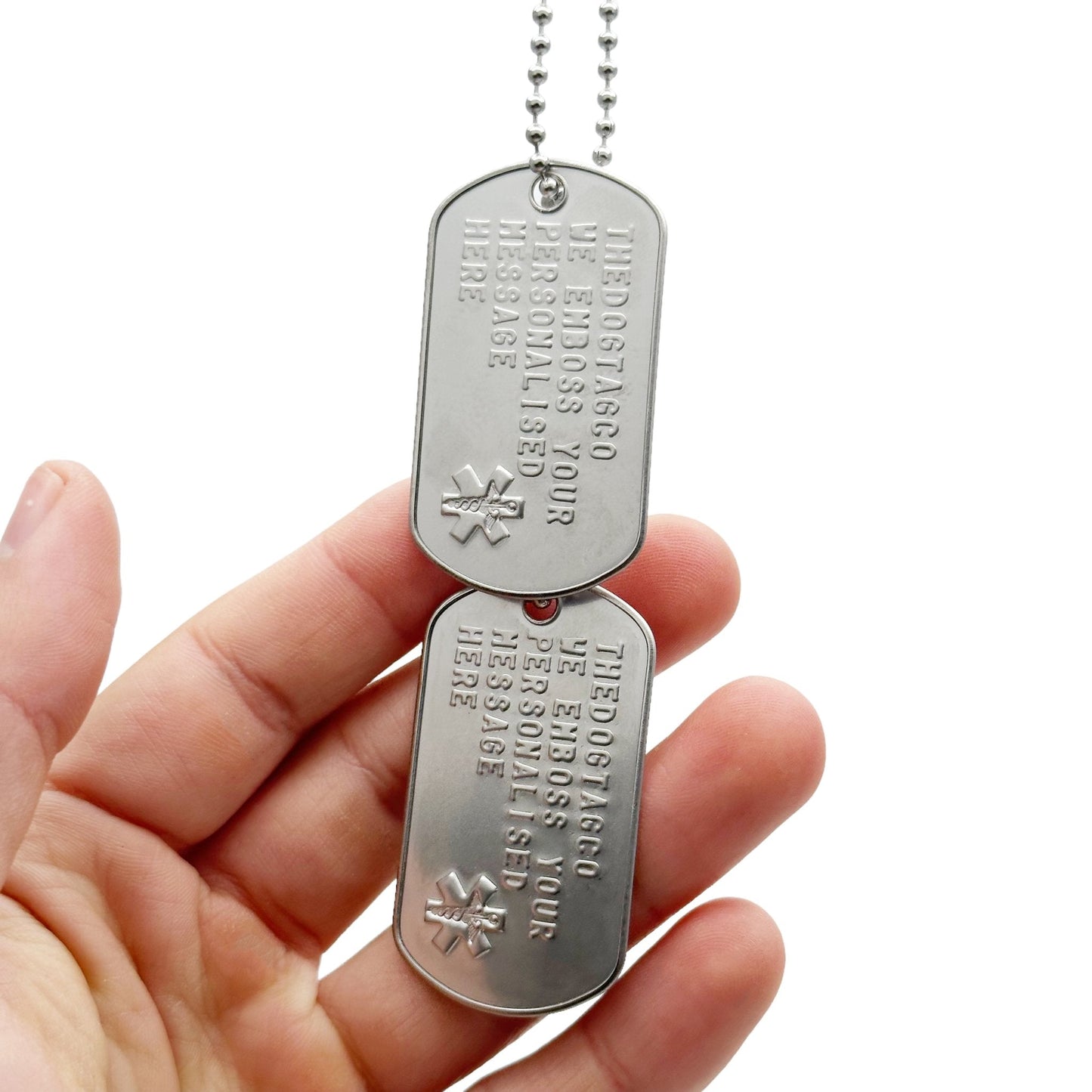 U.S. Personalised Customisable Stainless Steel Military Dog Tags with Embossed Star of Life - Set of 2 - By THEDOGTAGCO
