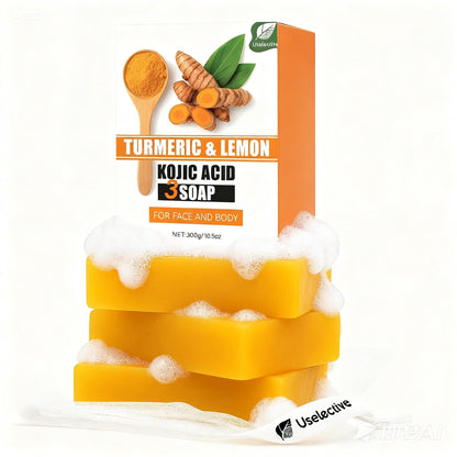 Uselective 3 Pack Lemon & Turmeric Soap Bar with Kojic Acid & Vitamin C – Deep Hydration