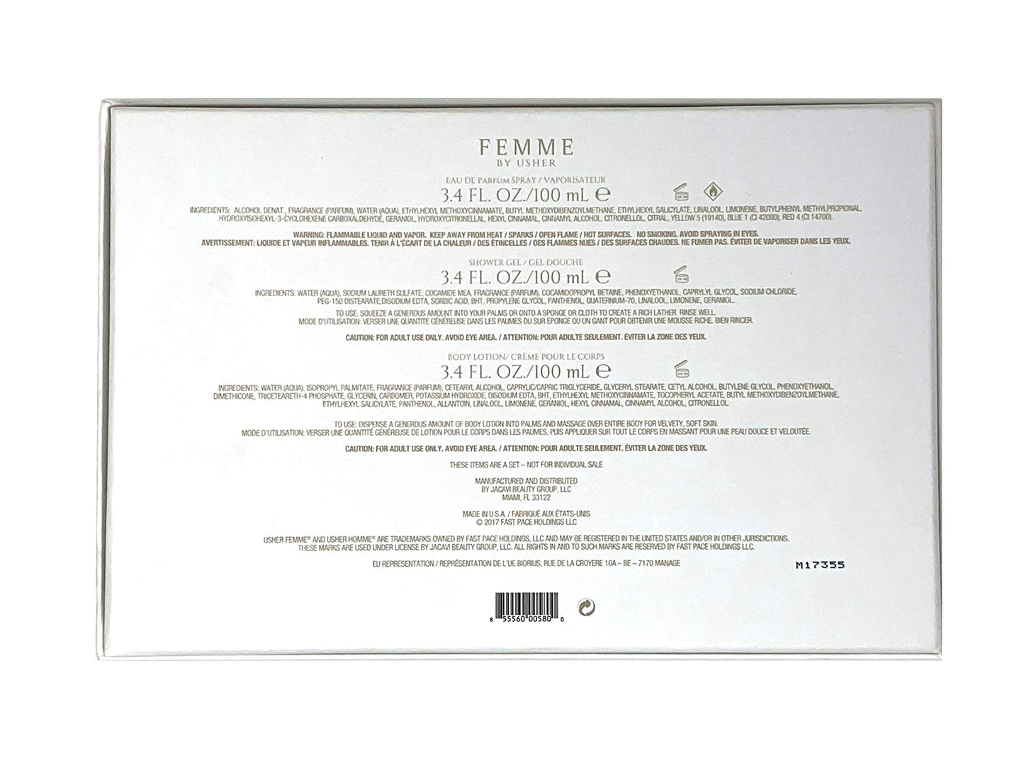 Usher Femme Gift Set for Women – Eau de Parfum Spray 3.4 oz + Body Lotion + Shower Gel | Usher