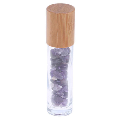 USRommaner 5 Pack 10ml Clear Roll-On Bottles with Amethyst Chakra Stones | Glass Roller Bottle Set
