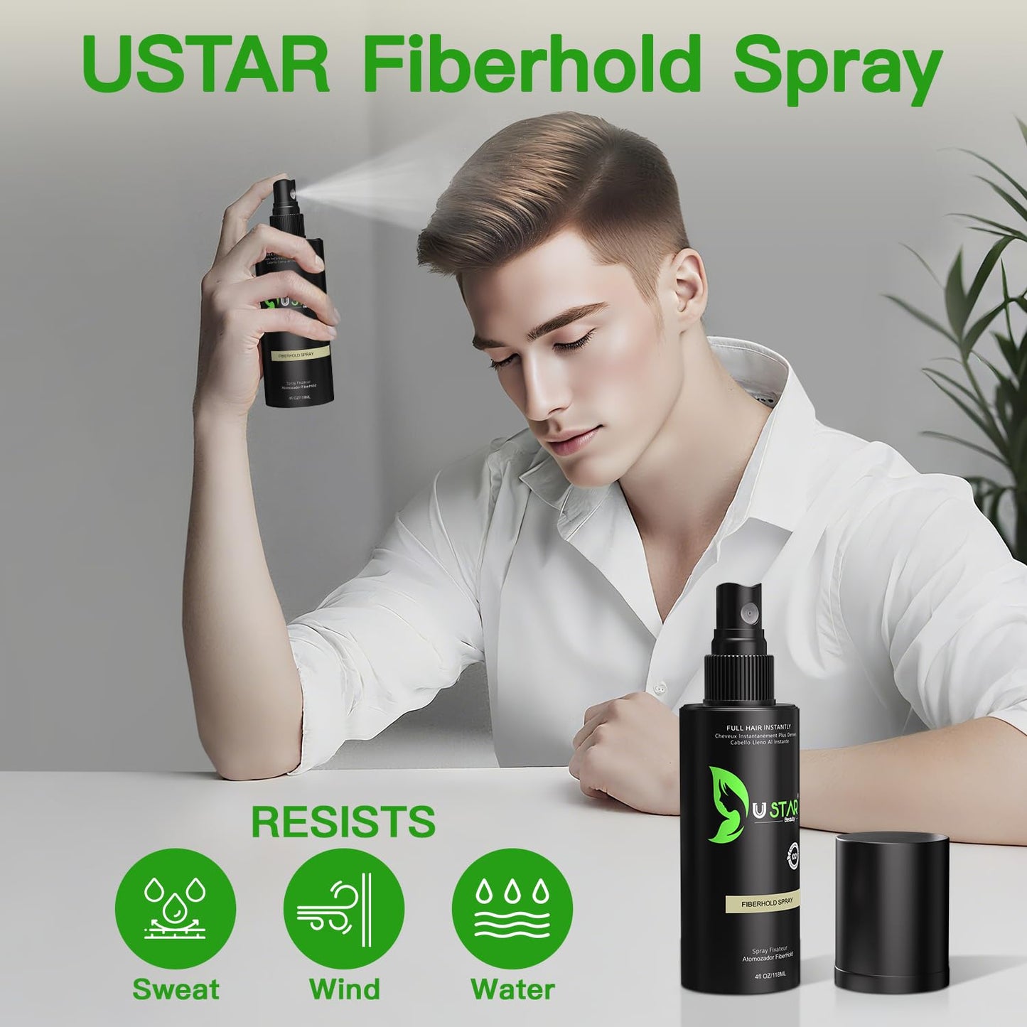 USTAR Hair Fibers 27.5g – Instant Fuller Look with Fiberhold Spray (Dark Brown)