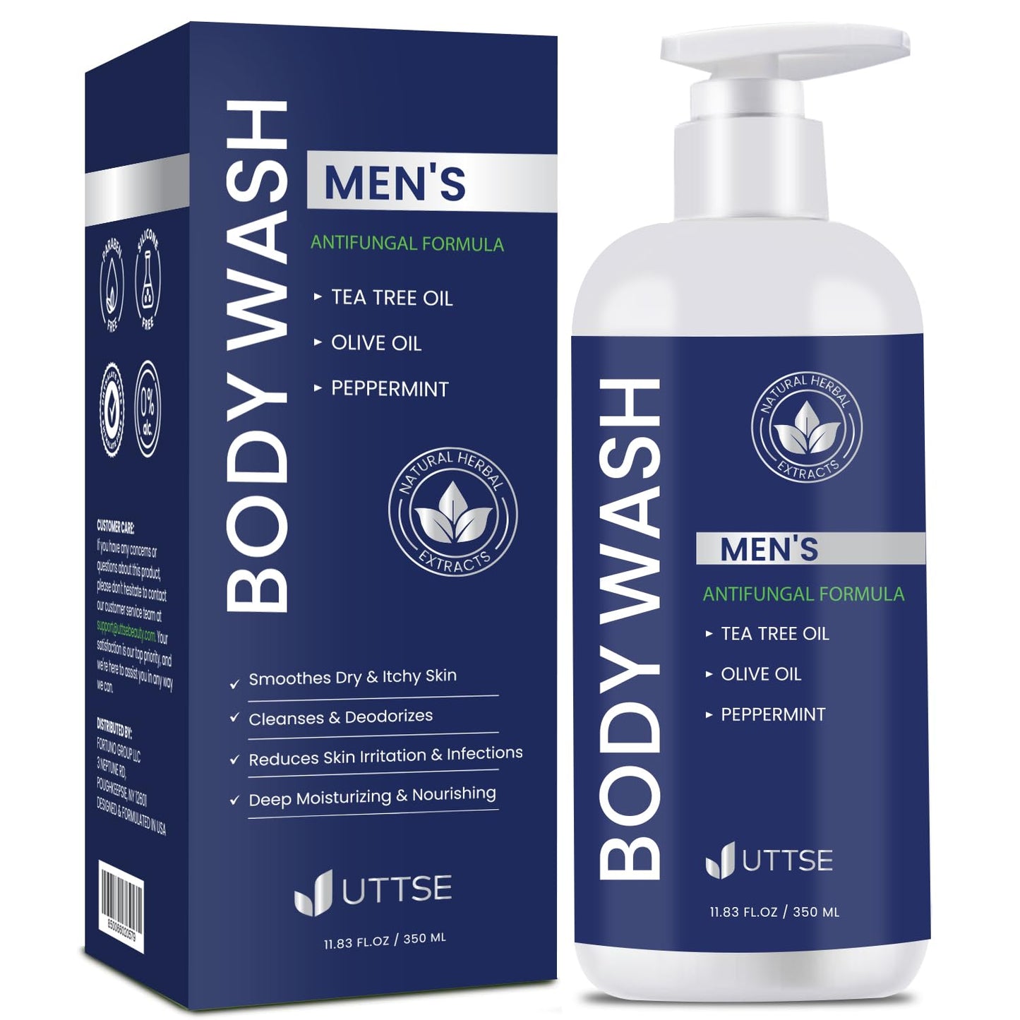 Uttse Tea Tree Body Wash for Men — Antifungal Cleanser, Odor Control & Skin Comfort (11.8 oz / 350 mL)