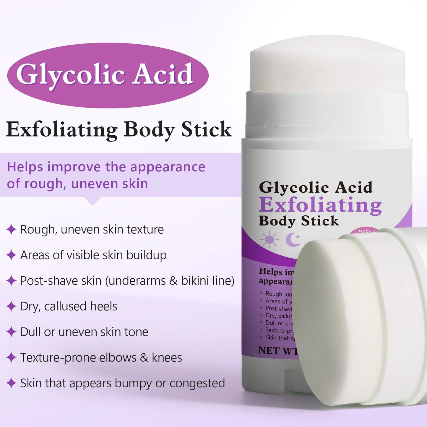 UXENPHXF Glycolic Acid Exfoliating Body Stick 75g – Gentle Exfoliation, Hydration & Smooth Skin