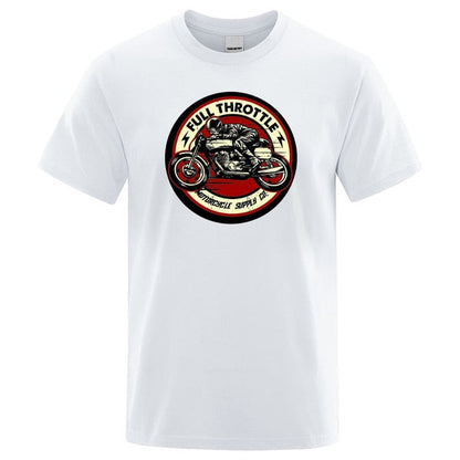 Full Throttle Cafe Racer Rockabilly Biker Printed T-Shirt Men Fashion Casual Short Sleeve Loose Cotton Tshirt Summer Loose Tees