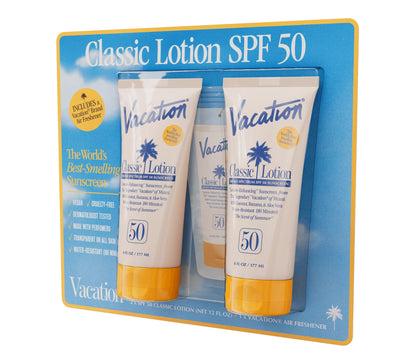 VACATION Classic Lotion SPF 50 – Pack of 2 with Air Freshener