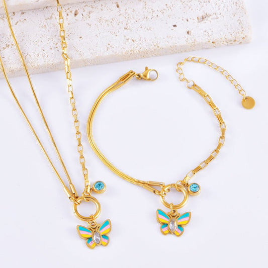 Vacation Style Colorful Butterfly Necklace & Bracelet Set