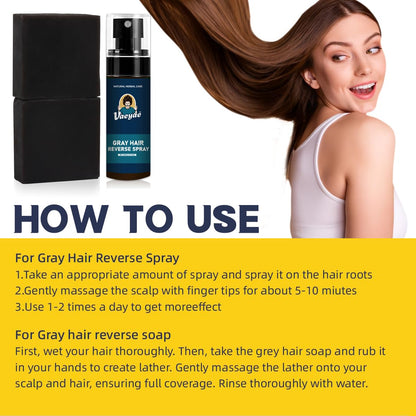 VAEYAE Natural Gray Hair Reverse Spray + 2-in-1 Bar Set – Darken, Nourish & Thickening