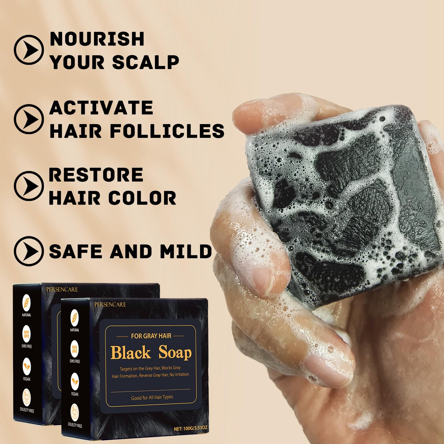 VAEYAE Herbal Emberless Black Hair Soap – Darkening & Thickening with Fo Ti & Castor Oil (2 Pcs)