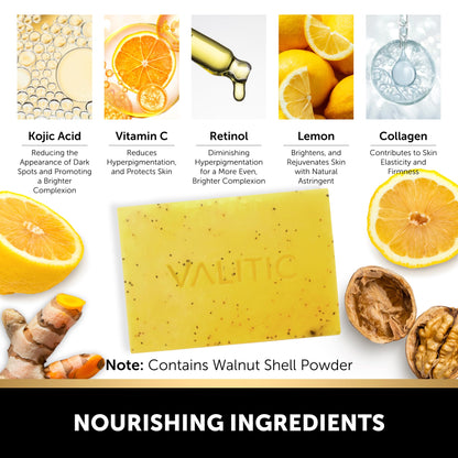VALITIC Lemon Turmeric Soap for Dark Spots – Kojic Acid + Retinol + Vitamin C (2 Pack)