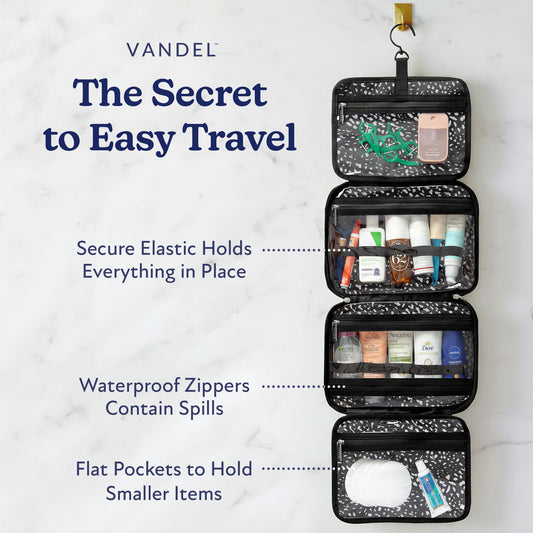 VANDEL Waterproof Hanging Toiletry Bag – Travel Makeup Organizer, White Leopard