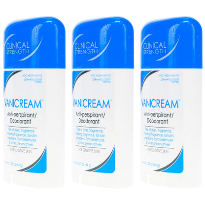 Vanicream Anti-Perspirant Deodorant – Clinical Strength for Sensitive Skin, 2.25 oz (Pack of 3)