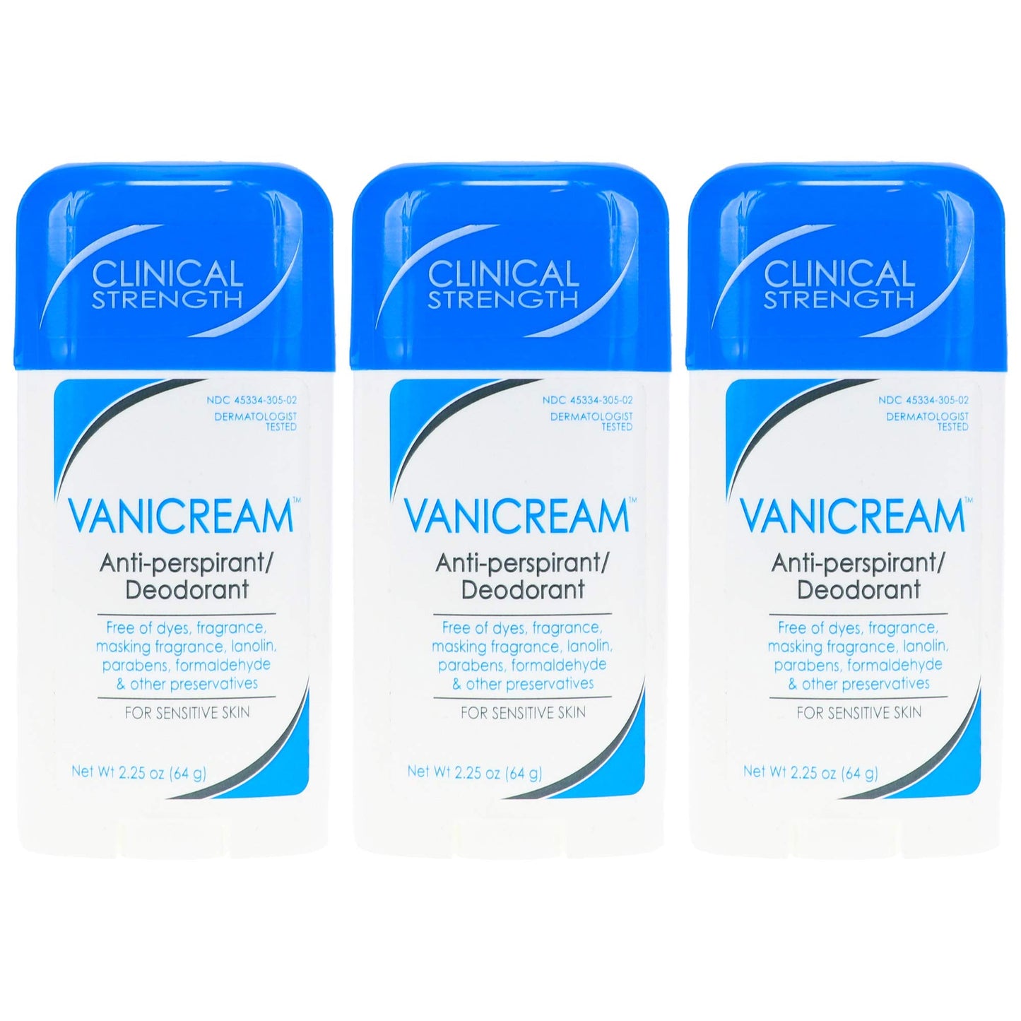 Vanicream Anti-Perspirant Deodorant – Clinical Strength for Sensitive Skin, 2.25 oz (Pack of 3)
